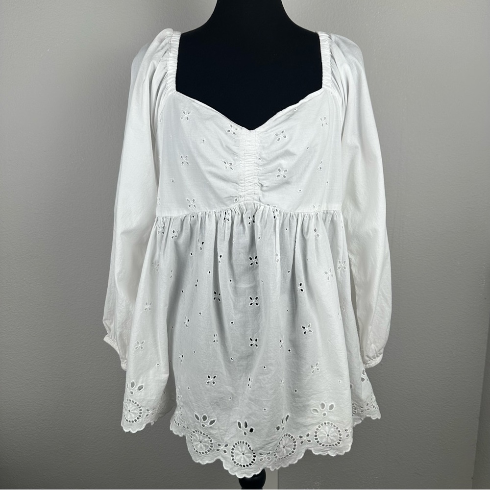 Old Navy Maternity Fit & Flare Top Womens Large White Sheer Embroidered Eyelet